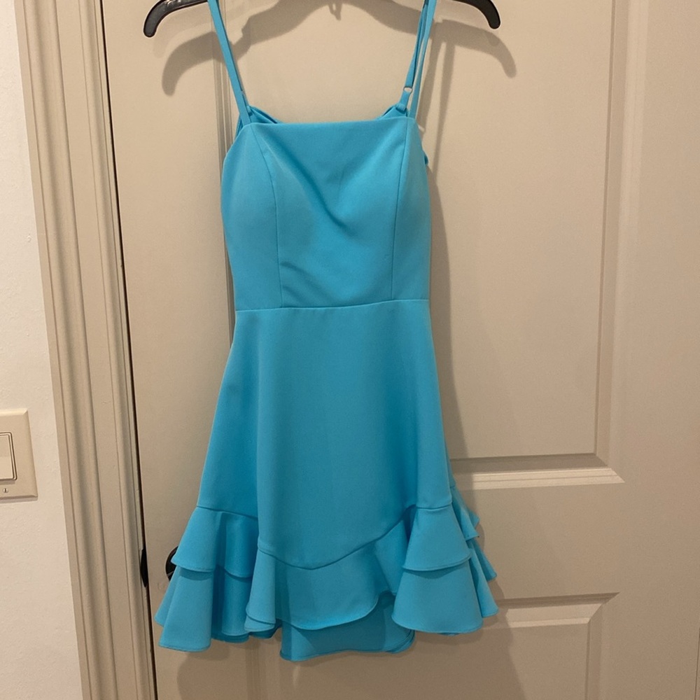 Short teal ruffle dress